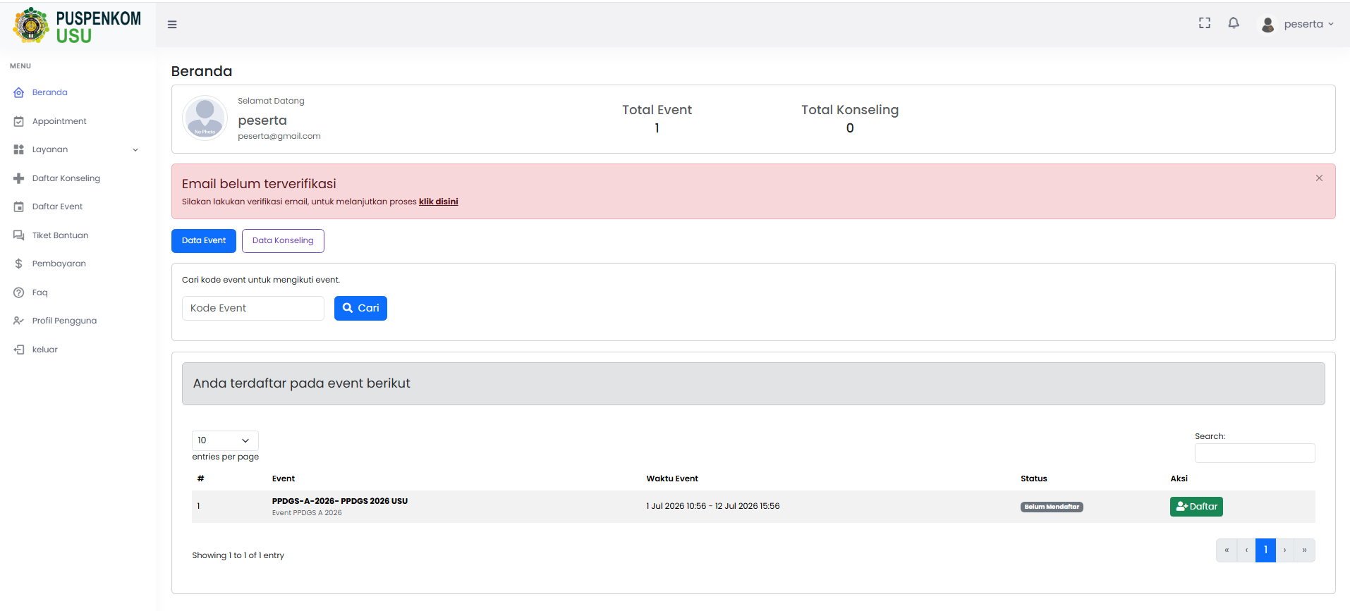 Screenshot Dashboard